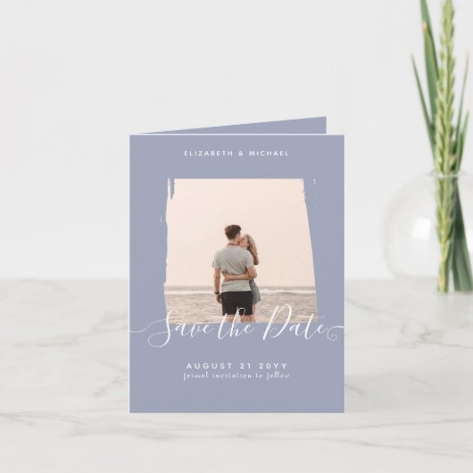 Sublime Minimalistisch FOTO Save the Date Dusty Bl Karte (Vorderseite)
