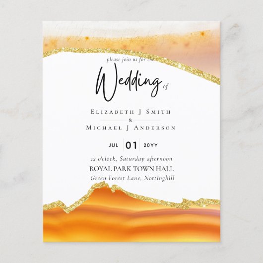 Sublime Orange Gold Agate Wedding INVITES BUDGET (Vorderseite)