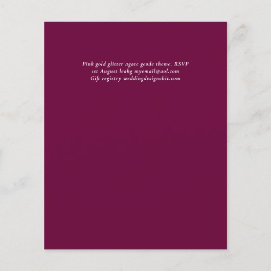 Sublime Pink AGATE Gold Glitzer Wedding Chic Flyer (Hinten)
