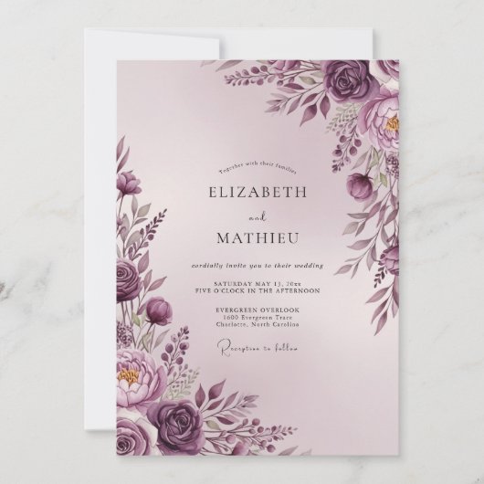 Sublime Romantische Hochzeit in Malvenfarbe Einladung (Vorderseite)