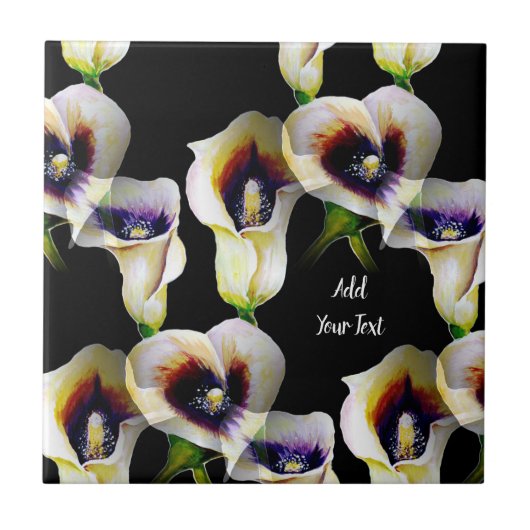 Sublime Wasserfarbe Arum Calla Lilies mit Text Fliese (Vorderseite)