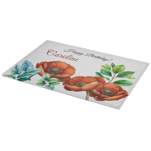Sublime Watercolor Bold Red Poppies Schneidebrett (Ecke)