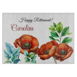 Sublime Watercolor Red Poppies Happy Retirement Schneidebrett