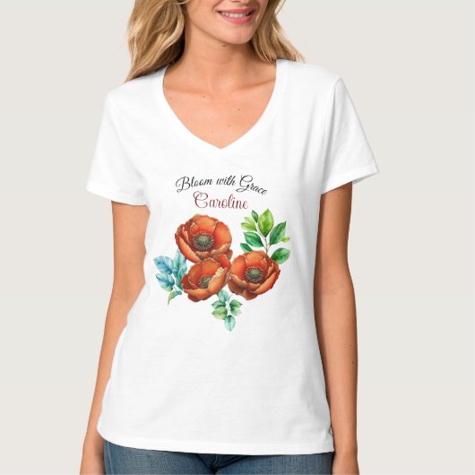 Sublime Watercolor Red Poppies Happy Retirement T-Shirt (Vorderseite)
