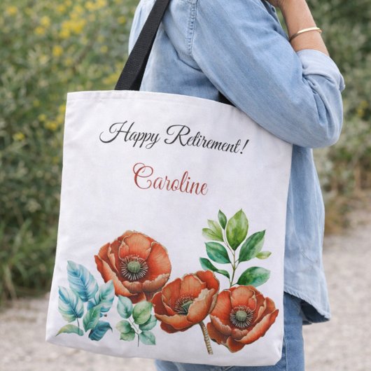 Sublime Watercolor Red Poppies Happy Retirement Tasche