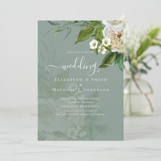 Sublime Wedding Suite - White Roses Einladung (Stehend Vorderseite)