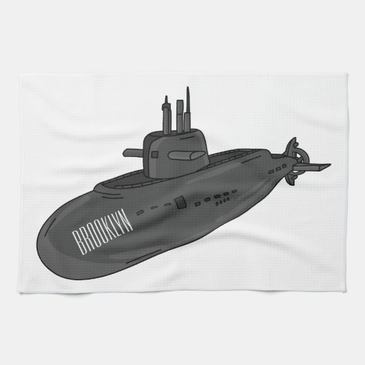 Submarine cartoon illustration  geschirrtuch (Horizontal)