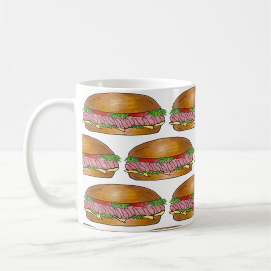 Submarine Sandwich Ham Cheese Hoagie Sub Grinder Kaffeetasse (Links)