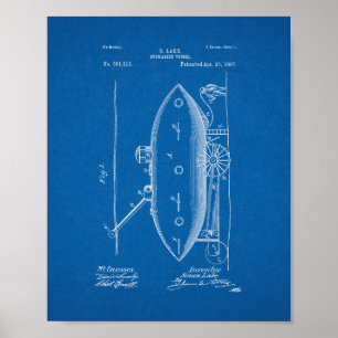 Submarine Vessel Patent - Blueprint Poster
