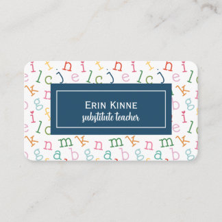 Substitute Teacher Business Calling Card Alphabet Visitenkarte