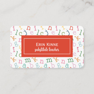 Substitute Teacher Business Calling Card Alphabet Visitenkarte