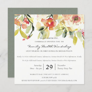 SUBTAN PEACH PINK WATERCOLOR FLORAL WORKSHOP EVENT EINLADUNG
