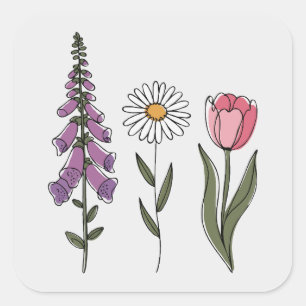 Subtil Anti-Trump - Foxglove Daisy Tulip III Quadratischer Aufkleber