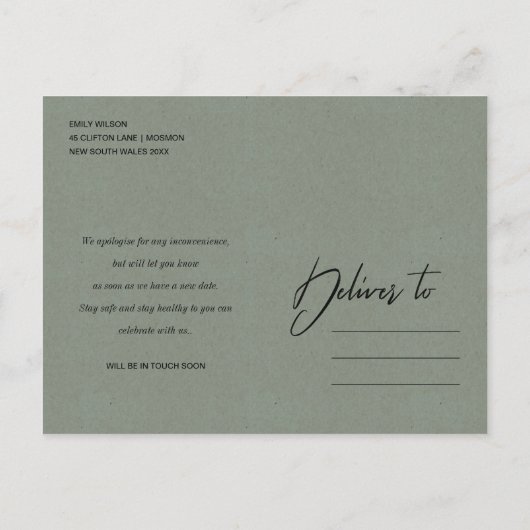 SUBTIL BLUSH PEACH PINK BLÖDLICHES BREITE POSTPONE ANKÜNDIGUNGSPOSTKARTE (Rückseite)