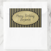 Subtile Age Black and Gold Streifen Happy Birthday Rechteckiger Aufkleber (Tasche)