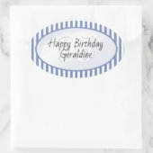 Subtile Age Blue/White Simple Stripes Muster Ovaler Aufkleber (Tasche)