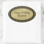 Subtile Age Gold/Black Simple Stripes Muster Ovaler Aufkleber (Tasche)