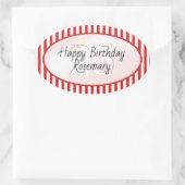 Subtile Age Red/White Simple Stripes Muster Ovaler Aufkleber (Tasche)