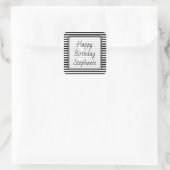 Subtile Age - Schwarz/Weiß Streifen glücklich Gebu Quadratischer Aufkleber (Tasche)