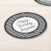 Subtile Alter Schwarz-Weiß Streifen glücklich Gebu Runder Pappuntersetzer (Angewinkelt)