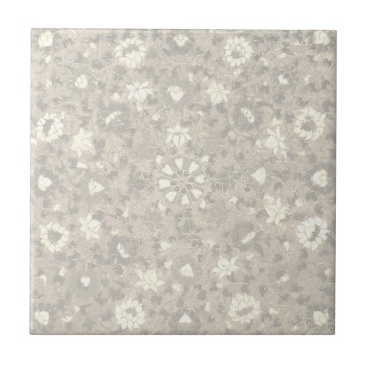 Subtile Beige Vintage chinesische Blume Fliese (Vorderseite)