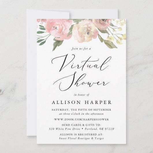 Subtile Blooms Bloral Virtual Baby Dusche Einladung (Vorderseite)