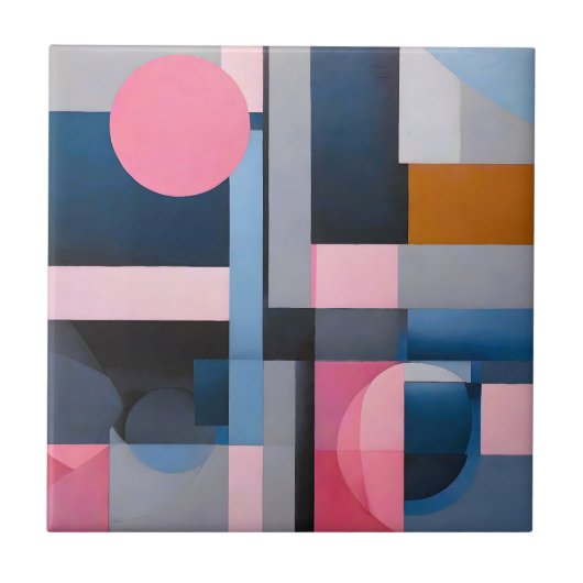 Subtile Blues & Pinks in geometrischer Abstraktion Fliese (Vorderseite)