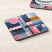 Subtile Blues & Pinks in geometrischer Abstraktion Getränkeuntersetzer (Linke Seite)