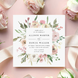 Subtile Blüten | Quadratische Hochzeit Einladung