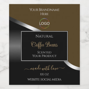 Subtile braune, schwarz-weiß-silberne Logo-Produkt Weinetikett