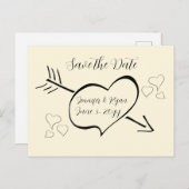 Subtile Cream Calligraphy Hearts Save the Date Postkarte (Vorne/Hinten)
