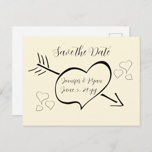 Subtile Cream Calligraphy Hearts Save the Date Postkarte (Vorne/Hinten)