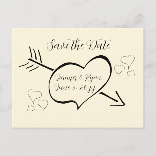Subtile Cream Calligraphy Hearts Save the Date Postkarte (Vorderseite)