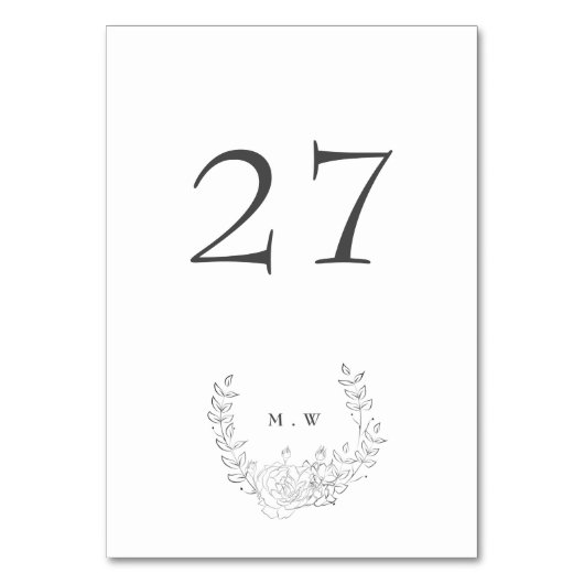 Subtile Elegance Classic Wreath Monogram Wedding Tischnummer (Vorderseite)