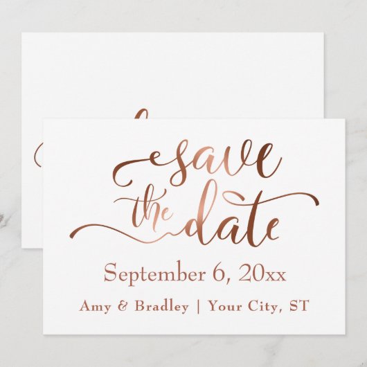 Subtile Elegante Copper Script Wedding Save the Da Date (Vorne/Hinten)