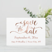 Subtile Elegante Copper Script Wedding Save the Da Save The Date (Stehend Vorderseite)