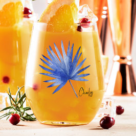 Subtile Elegante Name auf Cobalt Tropical Palm Lea Weinglas Ohne Stiel