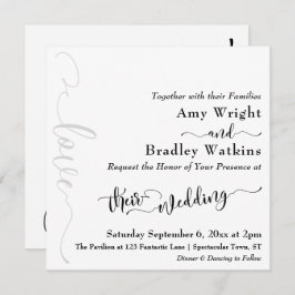 Subtile, elegante Typografie Black on White Weddin Einladung