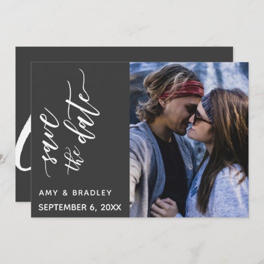 Subtile Elegante Typografie Schwarzer Text Save th Save The Date (Vorne/Hinten)