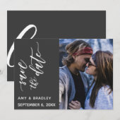 Subtile Elegante Typografie Schwarzer Text Save th The Date (Vorne/Hinten)