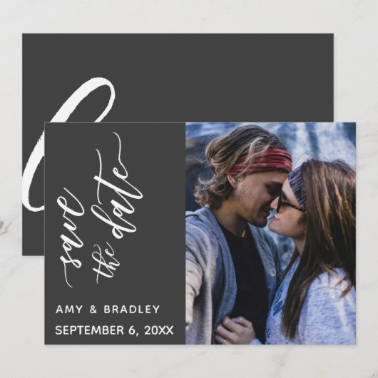 Subtile Elegante Typografie Schwarzer Text Save th The Date (Vorne/Hinten)