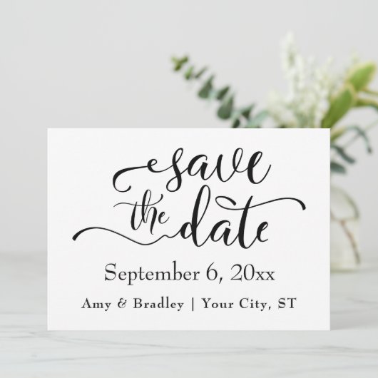 Subtile Elegante Typografie Schwarzer Text Save th The Date (Stehend Vorderseite)