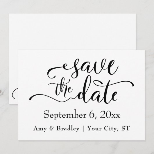 Subtile Elegante Typografie Schwarzer Text Save th The Date (Vorne/Hinten)