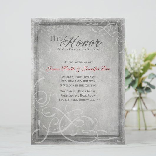 Subtile Graue Eleganz Einladung (Stehend Vorderseite)