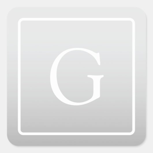 Subtile hellgraue Gradient Surname Monogram Quadratischer Aufkleber (Vorderseite)