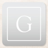 Subtile hellgraue Gradient Surname Monogram Rechteckiger Pappuntersetzer (Vorderseite)