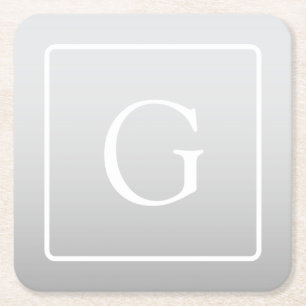 Subtile hellgraue Gradient Surname Monogram Rechteckiger Pappuntersetzer