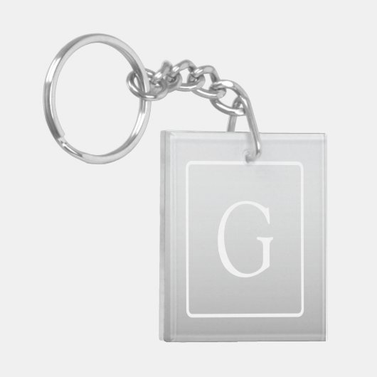 Subtile hellgraue Gradient Surname Monogram Schlüsselanhänger (Vorderseite links)