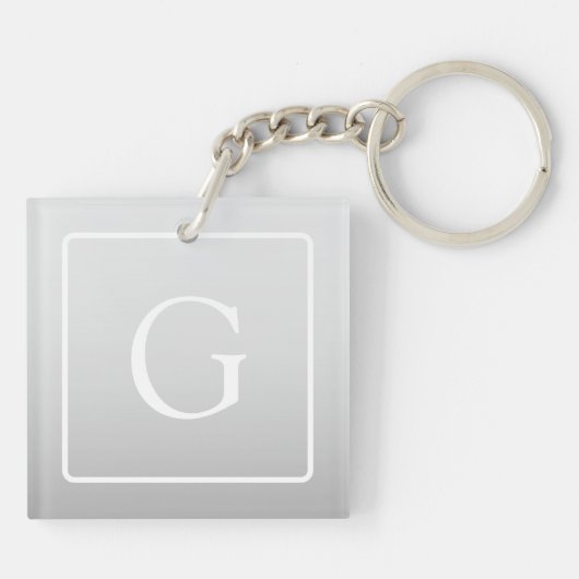 Subtile hellgraue Gradient Surname Monogram Schlüsselanhänger (Rückseite)