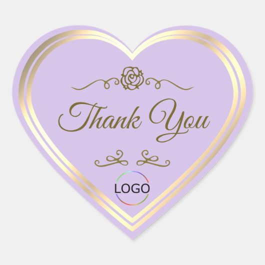 Subtile Lilac mit Gold-Rahmen und Logo Vielen Dank Herz-Aufkleber (Vorderseite)